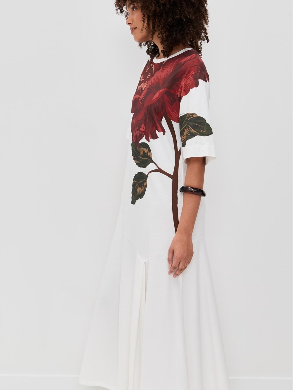 NEW FARM Rio White Maxi Dress with Oversized Red Floral Print NWT